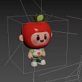 Cute Cartoon Character With Apple Shaped Red Head Green Clothes And Leaf
