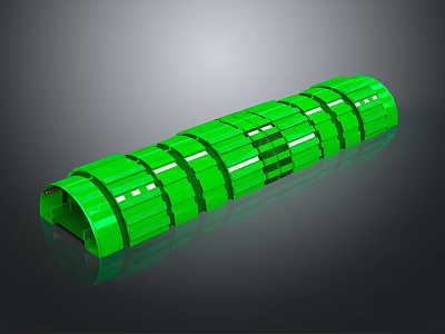 Cartoon Scene Featuring Green Pipe With Connected Rings And White Lines On Dark Background 3d model