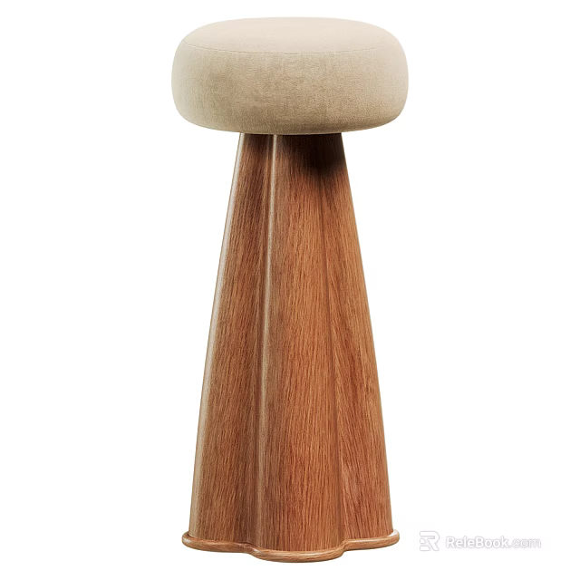 Modern Wooden Bar Stool With Upholstered Seat And Tapered Leg Design 3d model 