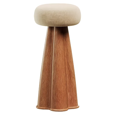 Modern Wooden Bar Stool With Upholstered Seat And Tapered Leg Design 3d model