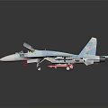 Detailed Military Weapon Fighter Jet Model Featuring Blue White Camouflage And Missiles