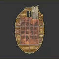 Wooden Boat Structure With Red Brown Planked Deck And Sloped Roof Cabin