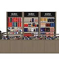 Retail Store Alcohol Tobacco Display Shelves with Glass Showcase and Organized Product Arrangement