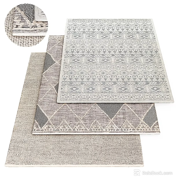 Modern Geometric Square Rugs with Gray Beige Patterns and Woven Textures 3d model
