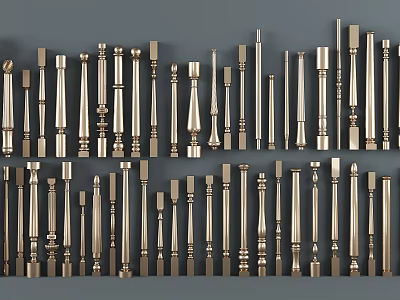 Elegant Modern Brass Balustrade Design With Various Decorative Posts And Railing Elements 3d model