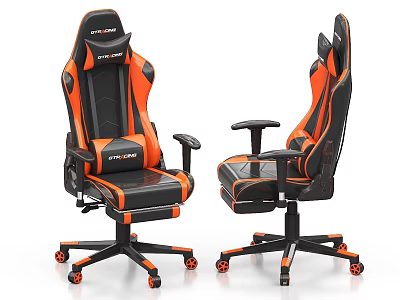 Ergonomic Black And Orange Gaming Office Chair With Adjustable Armrests And Swivel Wheels 3d model