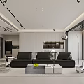 Modern Living and Dining Room Interior With Open Layout Sofa Coffee Table and Large Windows
