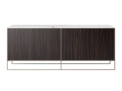 Modern TV Cabinet With Dark Wood Grain Doors And Metal Frame Design 3d model