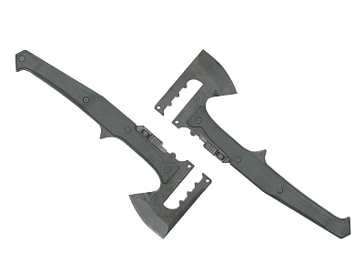 Two Crossed Black Handle Multifunctional Tactical Axes For Outdoor Survival Use 3d model