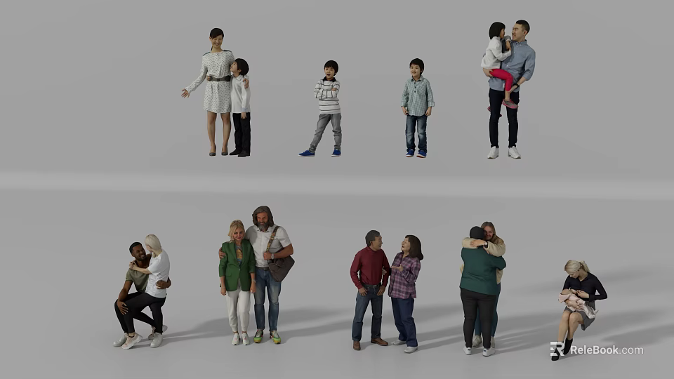 Diverse Group Of People Including Families And Friends In Various Interacting Poses 3d model 