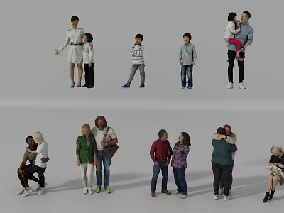 Diverse Group Of People Including Families And Friends In Various Interacting Poses 3d model