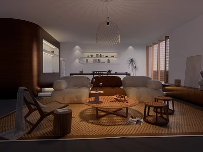 Modern Living Room Interior With Sofa Coffee Table Wooden Accent And Pendant Light 3d model