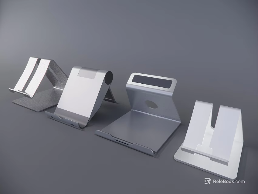 Modern Silver Metal Device Stands With Various Designs For Smartphones And Tablets 3d model 