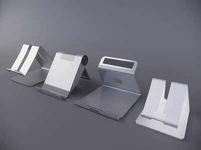 Modern Silver Metal Device Stands With Various Designs For Smartphones And Tablets 3d model