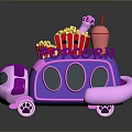 Cartoon Pink And Purple Cat Shaped Popcorn Truck With Popcorn Buckets And Drink Cups