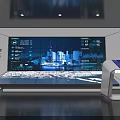 Modern Technology Exhibition Hall Featuring Large Screen City Night View Data Display And Control Console 3d model