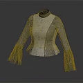 Women's Elegant Patterned High Neck Bell Sleeve Fitted Top With Light Colored Fabric Design