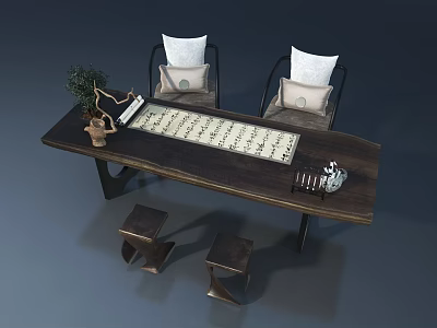 Traditional Wooden Hinged Door In Tea Room With Chess Table And Chairs 3d model