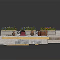 Decorative Garden Platform With Flower Boxes Clay Pots And Red Material