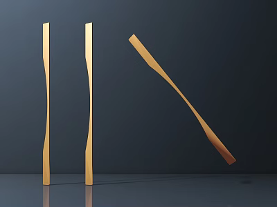 Three Golden Curved Door Handles on Dark Background with Smooth Surface 3d model