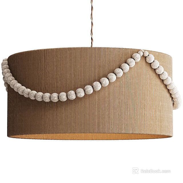 Elegant Brown Striped Fabric Chandelier Decorated With White Beaded Chain Design 3d model 