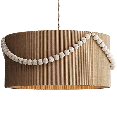 Elegant Brown Striped Fabric Chandelier Decorated With White Beaded Chain Design 3d model