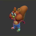 Cartoon Orange Squirrel with Big Eyes Cute Face Yellow Belly and Blue Pants