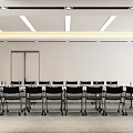 Modern Public Office Space With Open Layout Computer Desks Wooden Walls And Glass Partition
