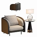 Modern Comfortable Accent Chair With Houndstooth Pillow Table Lamp And Side Table 3d model