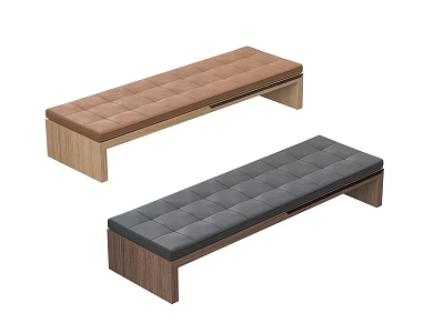 Modern Tufted Sofa Benches With Brown And Gray Upholstery And Wooden Legs 3d model