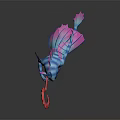 Fantasy Character Mythical Creature With Blue Pink Body Holding Red Staff In Dynamic Stance