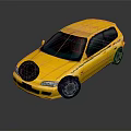 Yellow Sporty Hatchback Car with Dark Tinted Windows Alloy Wheels and Reflective Surface