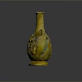 Yellow Ceramic Vase With Intricate Carved Patterns And Decorative Handles