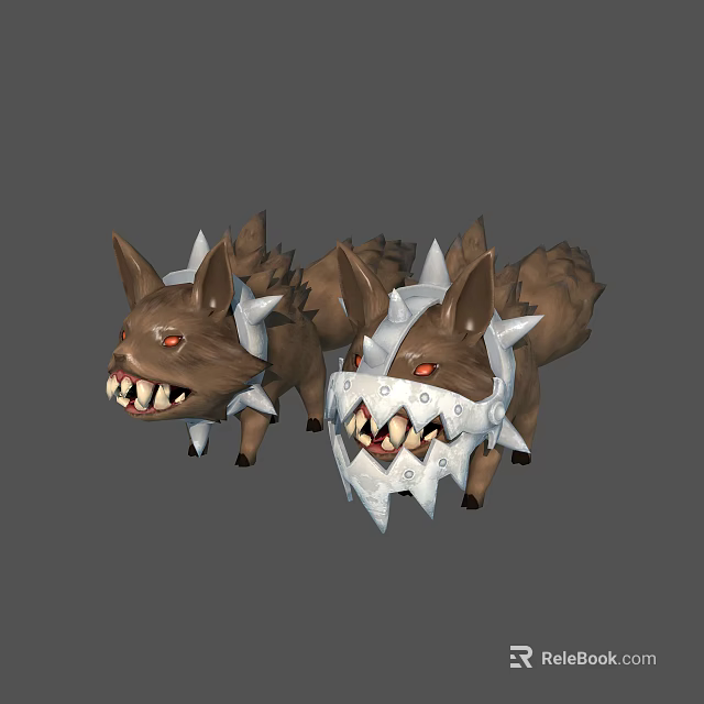Two Fierce Wolf Like Monsters With Spiked Armor Sharp Fangs And Red Eyes 3d model 