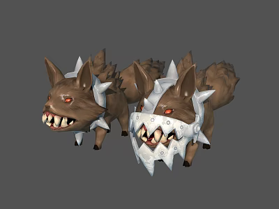 Two Fierce Wolf Like Monsters With Spiked Armor Sharp Fangs And Red Eyes 3d model
