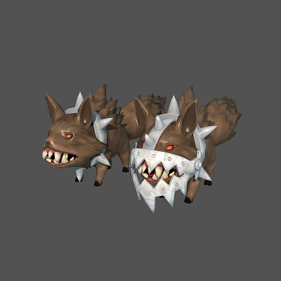 Two Fierce Wolf Like Monsters With Spiked Armor Sharp Fangs And Red Eyes 3d model