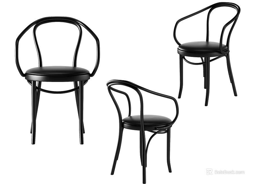 Black Leisure Chairs With Modern Design Curved Armrests And Metal Frame Padded Seats 3d model 