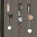 Modern Wall Lamps On Striped Wooden Wall With Decorative Shelf And Green Plant