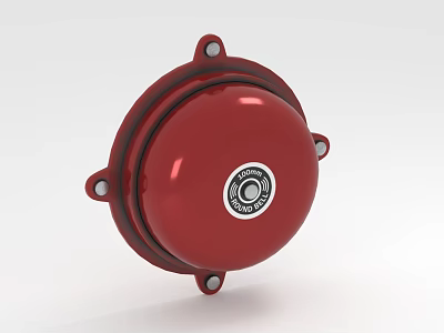 Red Round Alarm Bell With Metal Mounts And Circular Center Logo 3d model