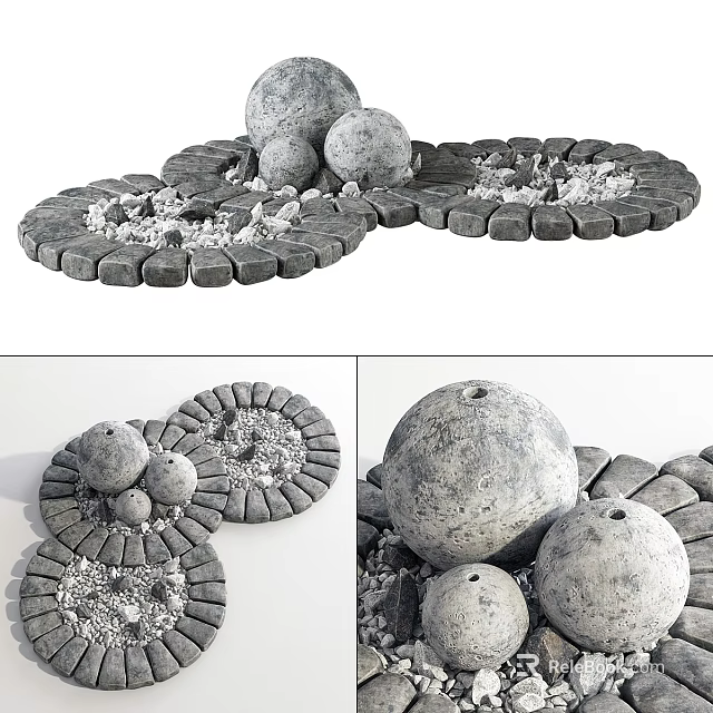 Stone Decorative Architectural Components For Garden Landscape With Circular Platforms And Spheres 3d model 