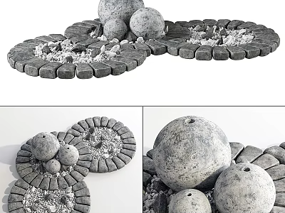 Stone Decorative Architectural Components For Garden Landscape With Circular Platforms And Spheres 3d model