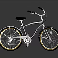 Vintage Black Cruiser Bike With White Handlebars And Gold Rims On Shiny Surface
