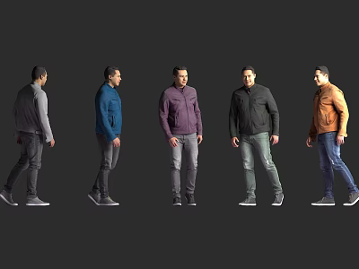 Men Wearing Different Colored Jackets And Jeans In Standing Walking Poses 3d model