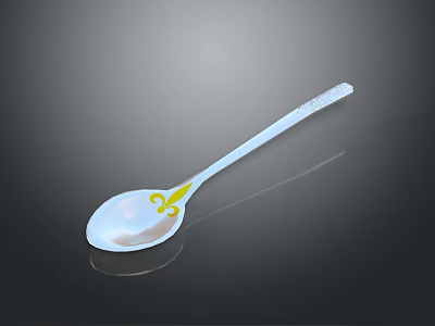 Shiny Silver Daily Use Spoon With Patterned Handle And Yellow Decorative Design 3d model