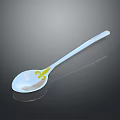 Shiny Silver Daily Use Spoon With Patterned Handle And Yellow Decorative Design 3d model