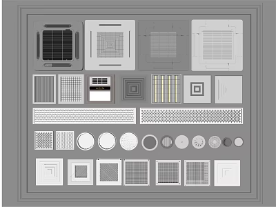 Various Air Conditioner Vents With Different Grille Patterns And Shapes 3d model