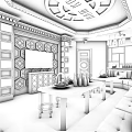 KTV Interior Design With Iron Man Theme Neon Lights Bar Counter And Stools