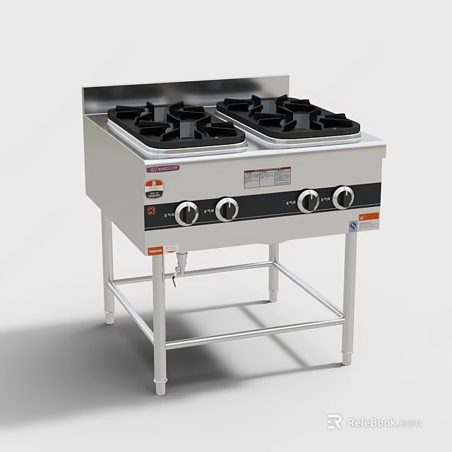Stainless Steel Gas Stove With Four Burners Control Knobs And Stand For Kitchen Use 3d model 