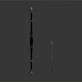 Black Traditional Bow with Gold Accents and Three Arrows as Ancient Weapon