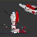 Game And Movie Robot Character With Red White Design Ambulance Fire Truck Vehicles And Display Stand